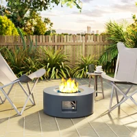 Outsunny 30" Round Propane Fire Pit Table 50,000 BTU Outdoor Gas Fire Table with Waterproof Cover, Decorative Glass Rocks, Tank Holder, Grey(m-8)