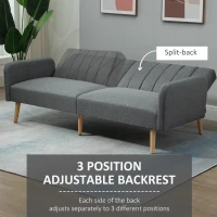 HOMCOM Two Seater Sofa Bed, Convertible Futon Couch Bed, Linen Upholstered Loveseat with Adjustable Backrest for Small Spaces, Living Room, Apartment, and Dorm, Light Gray(m-5)