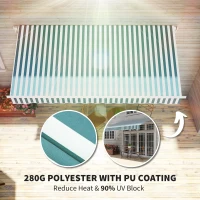 Outsunny 12' x 10' Retractable Awning Patio Awnings Sun Shade Shelter with Manual Crank Handle, Green and White(m-5)
