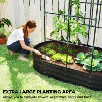 Outsunny Galvanised Raised Garden Bed with Arched Trellis, 5 x 3 x 6ft Metal Outdoor Planter Box with Open Bottom, Dark Gray(m-4)