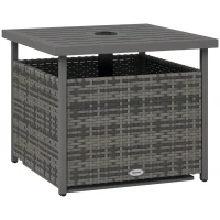 Outsunny Rattan Coffee Wicker Patio Table w/ Umbrella Hole for Backyard Mixed-Grey(m-9)
