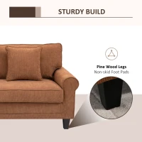 HOMCOM Modern 3 Seater Sofa, Corduroy Fabric 3 Seater Couch with Pine Wood Legs and Rolled Armrests for Living Room, Brown(m-4)