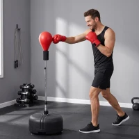 Soozier Free Standing Punching Bag with Stand and Boxing Gloves, Height Adjustable Boxing Bag Set, For Training, Exercise, Fitness & Stress Relief - Red(m-8)