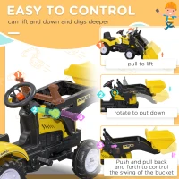 Aosom Ride on Tractor for Kids, Pedal Construction Car with Front Loader Digger for 3 Years Old, Yellow(m-4)