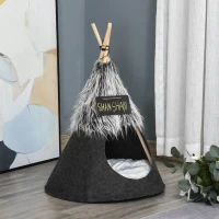 PawHut Pet Teepee Tent Cat Bed Dog House with Thick Cushion Chalkboard for Kitten and Puppy up to 13lbs 28inch Grey(m-7)