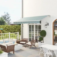 Outsunny 12' x 10' Retractable Awning Patio Awnings Sun Shade Shelter with Manual Crank Handle, Green and White(m-2)