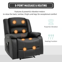 HOMCOM Vibrating Massage PU Leather Recliner Chair with Footrest, Remote Control, and 8 Massaging Points, Black(m-4)