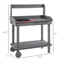Outsunny 36'' Wooden Potting Bench Work Table with 2 Removable Wheels, Sink, Drawer & Large Storage Spaces, Gray(m-3)