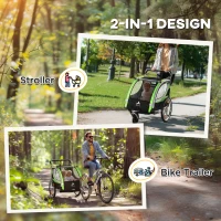 Aosom 2-in-1 Walk/Ride Child Baby Bike Trailer for Kids 2 Seater, High-Visibility Bike Stroller for Toddler Wagon, Weather-Strong Double Bicycle Trailer Accessory, Green(m-4)