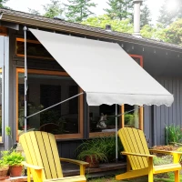 Outsunny 6.6'x5' Manual Retractable Patio Awning Window Door Sun Shade Deck Canopy Shelter Water Resistant UV Protector White(m-1)