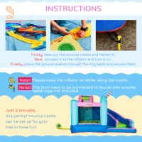 Outsunny 5-in-1 Inflatable Water Slide, Narwhal Theme Bounce House with Climbing Wall, Water Cannon, Water Pool, Trampoline, Repair Patch and 450W Air Blower(m-7)