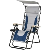Outsunny Padded Zero Gravity Lounge Chair, Anti-Gravity Recliner Lounger Lawn Chair w/ Headrest, Side Tray, Outdoor Oxford Fabric, Supports 264 LBS, Blue(m-11)