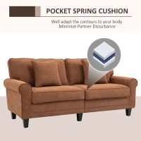 HOMCOM Modern 3 Seater Sofa, Corduroy Fabric 3 Seater Couch with Pine Wood Legs and Rolled Armrests for Living Room, Brown(m-6)