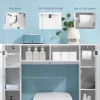 kleankin Over The Toilet Storage Shelf, Freestanding Bathroom Organizers Cabinet with Flip Up Door and Adjustable Shelves for Laundry Room, White(m-5)