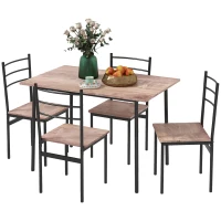 HOMCOM 5 Piece Dining Table Set for 4, Space Saving Kitchen Table and 4 Chairs, Rectangle, Steel Frame for Dining Room, Oak(m-11)