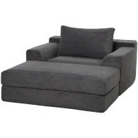 HOMCOM 51" Chair Bed, Corduroy Upholstered Sleeper Chair with Pillow, Dark Grey(m-2)
