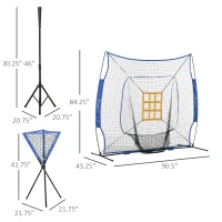 Soozier Baseball Practice Net Set with 7.5x7ft Catcher Net, Ball Caddy and Batting Tee, Blue(m-3)