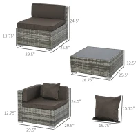 Outsunny 7 Piece Patio Furniture Set, Wicker Outdoor Sectional Sofa Set, All Weather PE Rattan Outdoor Furniture Conversation Sets with Cushions, Glass Top Coffee Table, Pillows, Charcoal(m-3)