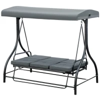 Outsunny Convertible Patio Swing Bed with Canopy and Cushions, 3 Seater Porch Swing for Outdoor, Backyard, Garden, Dark Grey(m-2)