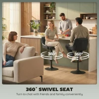 HOMCOM Bar Stools Adjustable Swivel Kitchen Chairs with Backrest Set of 2 for Kitchen Island Black(m-7)