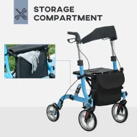 HOMCOM Rollator Walker with Seat and Backrest, Height Adjustable Aluminum Rolling Walker with 10'' Front Wheels, Storage Bag, Lightweight Mobility Walking Aid for Seniors, Adults, 300lb Capacity, Blue(m-7)