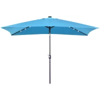Outsunny 6.5x10ft Patio Umbrella Rectangle Solar Powered Tilt Aluminum Outdoor Market Parasol with LEDs Crank (Turquoise)(m-11)