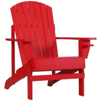 Outsunny Oversized Adirondack Chair, Outdoor Fire Pit and Porch Seating, Classic Log Lounge w/ Built-in Cupholder, Red(m-1)