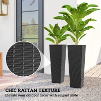 Outsunny 32 Inch Tall Planters for Outdoor Plants, Set of 2 Plastic Flower Pots with Drainage Holes, Black(m-5)