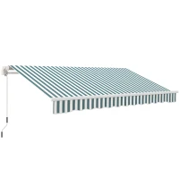 Outsunny 12' x 10' Retractable Awning Patio Awnings Sun Shade Shelter with Manual Crank Handle, Green and White(m-1)