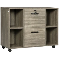 Vinsetto Lateral Filing Cabinet with Wheels and Lockable Drawer, File Cabinet, Mobile Printer Stand with Open Shelves for Letter and A4 Size Documents for Home Office, Grey(m-2)