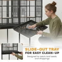 PawHut 56"H Bird Cage, Parrot Cage w/ Detachable Rolling Stand, Removable Tray, Storage Shelf, Perches, Food Container(m-4)