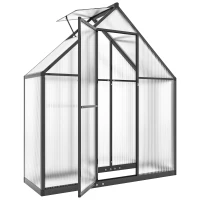 Outsunny 5.5 x 2 ft Polycarbonate Greenhouse, Quick Setup Walk in Greenhouse w/ Push Door Adjustable Roof Vent Rain Gutter, Black(m-9)