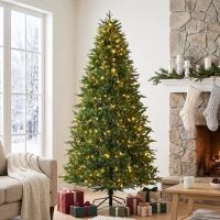 HOMCOM 6ft Prelit Christmas Tree with Dual-Color LEDs, All Realistic Tips, Hinged Xmas Nordmann Fir with 11 Modes, Remote(m-10)