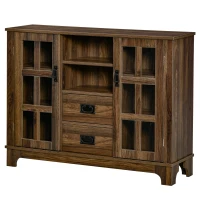 HOMCOM Sideboard Buffet Cabinet with Glass Door, Coffee Bar Cabinet with Storage Drawers & Adjustable Shelves for Kitchen, Living Room, Dark Walnut(m-11)