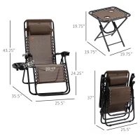 Outsunny Zero Gravity Chair Set with Side Table, Folding Reclining Chair with Cupholders & Pillows, Brown(m-3)