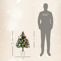 HOMCOM 2.5 Ft/30" 2 Pack Outdoor Entryway Pre-Lit Artificial Christmas Tree Cordless with 70 Branches, Green(m-3)