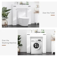 kleankin Over The Toilet Storage Shelf, Freestanding Bathroom Organizers Cabinet with Flip Up Door and Adjustable Shelves for Laundry Room, White(m-9)