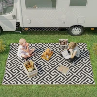 Outsunny Reversible Outdoor RV Rug, Patio Floor Mat, 5' x 8' Plastic Straw Rug for Backyard, Deck, Beach, Camping, Black & White(m-8)