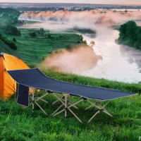 Outsunny Folding Camping Cots for Adults with Carry Bag, Side Pocket, Outdoor Portable Sleeping Bed, 330 lbs. Capacity, Blue(m-10)