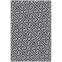 Outsunny Reversible Outdoor RV Rug, Patio Floor Mat, 5' x 8' Plastic Straw Rug for Backyard, Deck, Beach, Camping, Black & White(m-9)