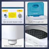HOMCOM 2-In-1 Full Automatic Portable Washing Machine and Spin Dryer, 1.38Cu Ft Compact Laundry Washer with Wheels, Built-in Gravity Drain and 8 Programs for Apartment, Dorm, RVs, White(m-18)