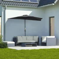 Outsunny 9.8ft Half Umbrella Semi Round Patio Parasol with Crank Handle, Top Vent for Garden, Balcony- NO BASE INCLUDED, Black(m-8)