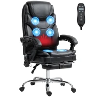 Vinsetto 6 Point Vibration Massage Office Chair, PU Leather Heated Reclining Computer Chair with Footrest, Black(m-1)