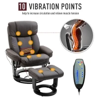 HOMCOM PU Leather Massage Sofa Recliner Chair with Ottoman Heated 10 Point Vibration Swiveling Armchair, Brown(m-5)