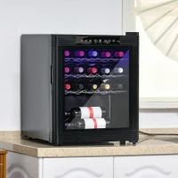 HOMCOM 18 Bottle Wine Cooler, Mini Beverage Fridge, Freestanding Wine Cellar with Digital Temperature Control, 3 Removable Shelves, Glass Door, Alarm Function and LED Lighting, Black(m-2)