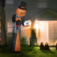 HOMCOM 12ft Halloween Inflatables Outdoor Decorations, Pumpkin Reaper with Skeleton Skull(m-10)