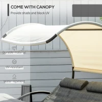Outsunny Outdoor Double Chaise Rocking Chair, Day Bed Sun Lounger with Canopy Shade, Headrest Pillow, Armrests for Garden, Poolside, Light Gray(m-4)