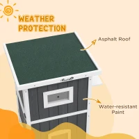 PawHut Outside Cat House Wooden Feral Cat House w/ Weatherproof Roof, Removable Floor, Escape Doors, for 1-2 Cats, Gray(m-6)