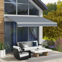 Outsunny 10' x 8' Manual Retractable Awning, Sunhade Shelter Canopy UV Protection for Window Door Patio Deck Yard, Dark Grey(m-8)