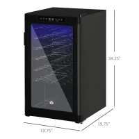 HOMCOM 33 Bottle Wine Cooler, Mini Beverage Fridge, Freestanding Wine Cellar with Digital Temperature Control, 6 Removable Shelves, Glass Door, Alarm Function and LED Lighting, Black(m-16)